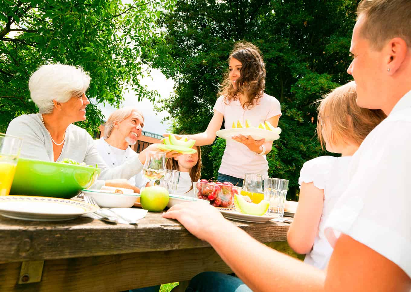 Family eating outside